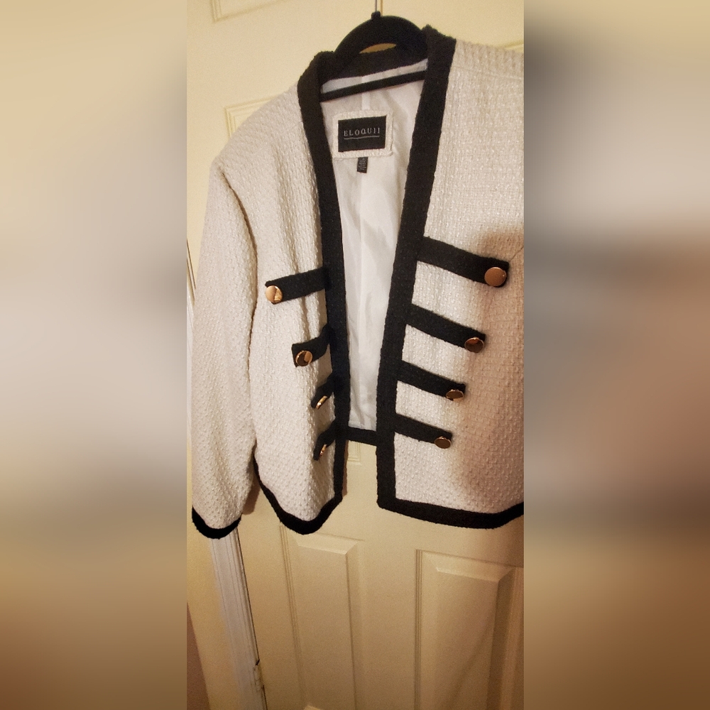 Eloquii 20w black and white tweed blazer